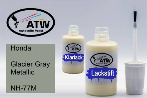 Honda, Glacier Gray Metallic, NH-77M: 20ml Lackstift + 20ml Klarlack - Set, von ATW Autoteile West.